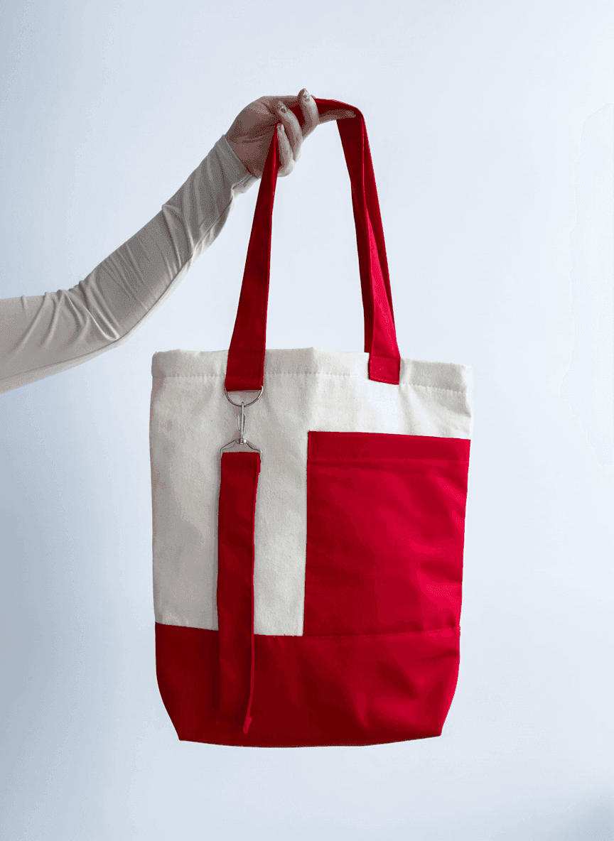 Шоппер из хлопковой саржи с красными наплечными ручками