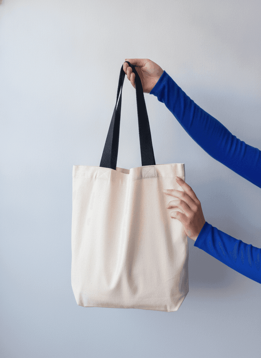 Tote Bag with Exterior Pocket & Long Green Strap