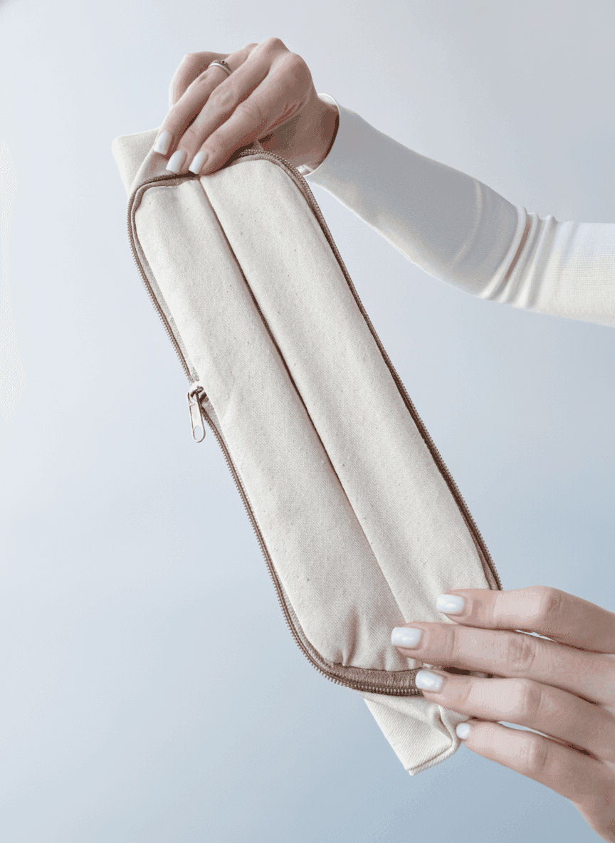 Light Beige Natural Fabric Zippered Bag