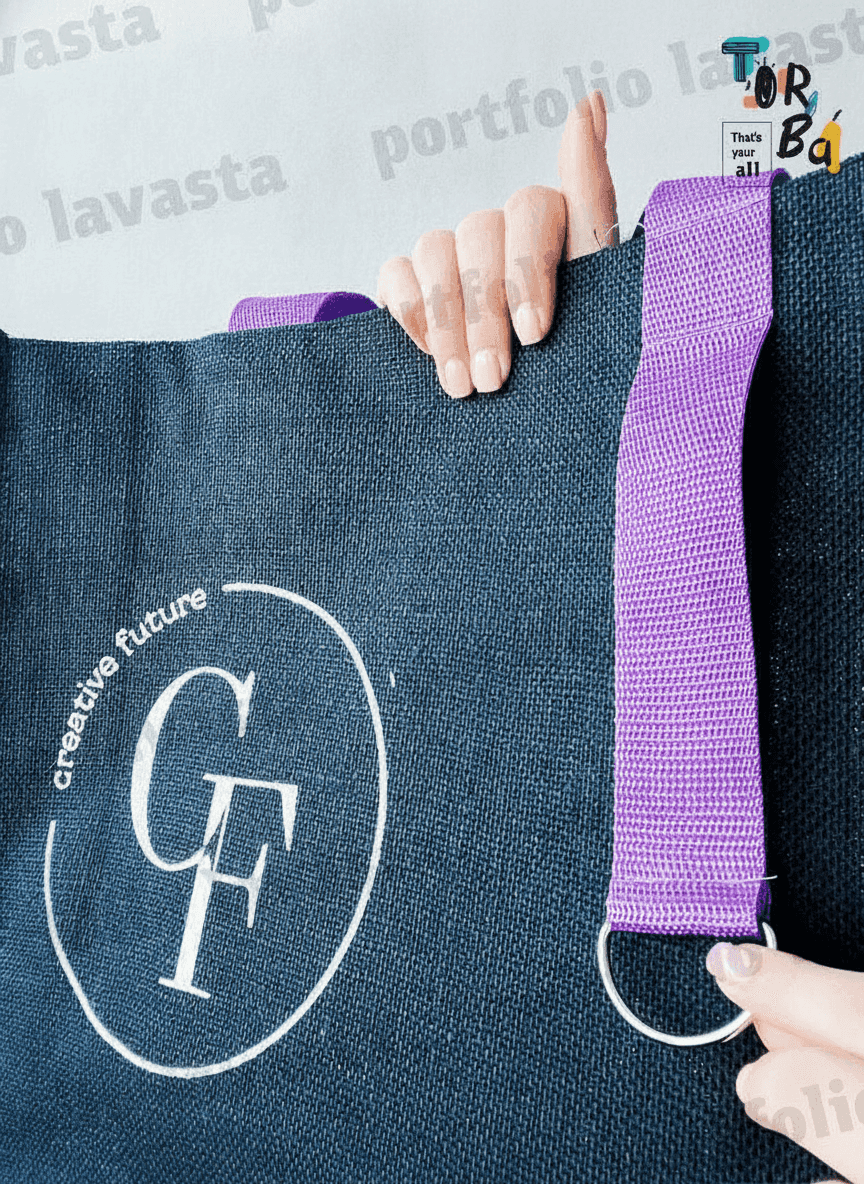 Black Laminated Jute Tote Bag with Ribbon & D-Ring