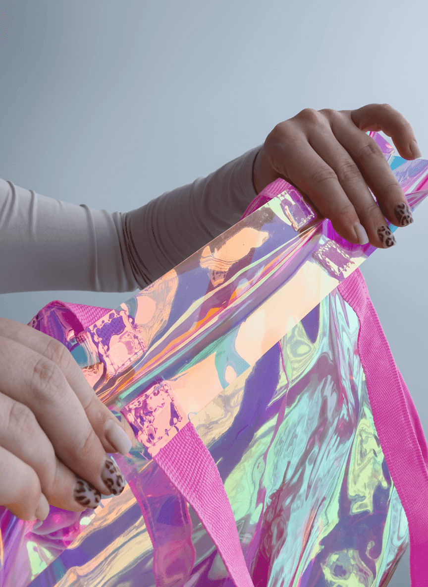 Рожевий шопер із ПВХ і силікону, довгі ручки для покупок