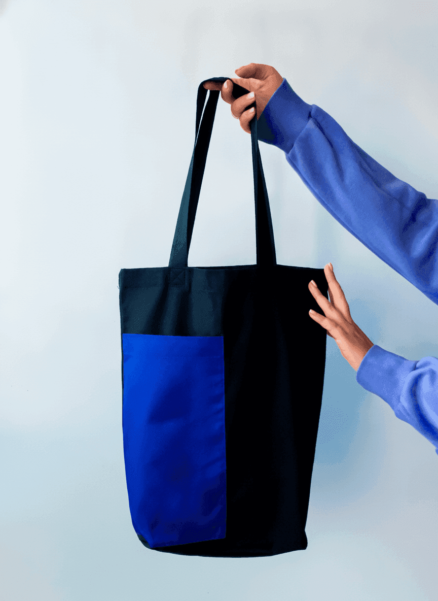 Heavy Cotton Tote with Blue Pocket & Bottom