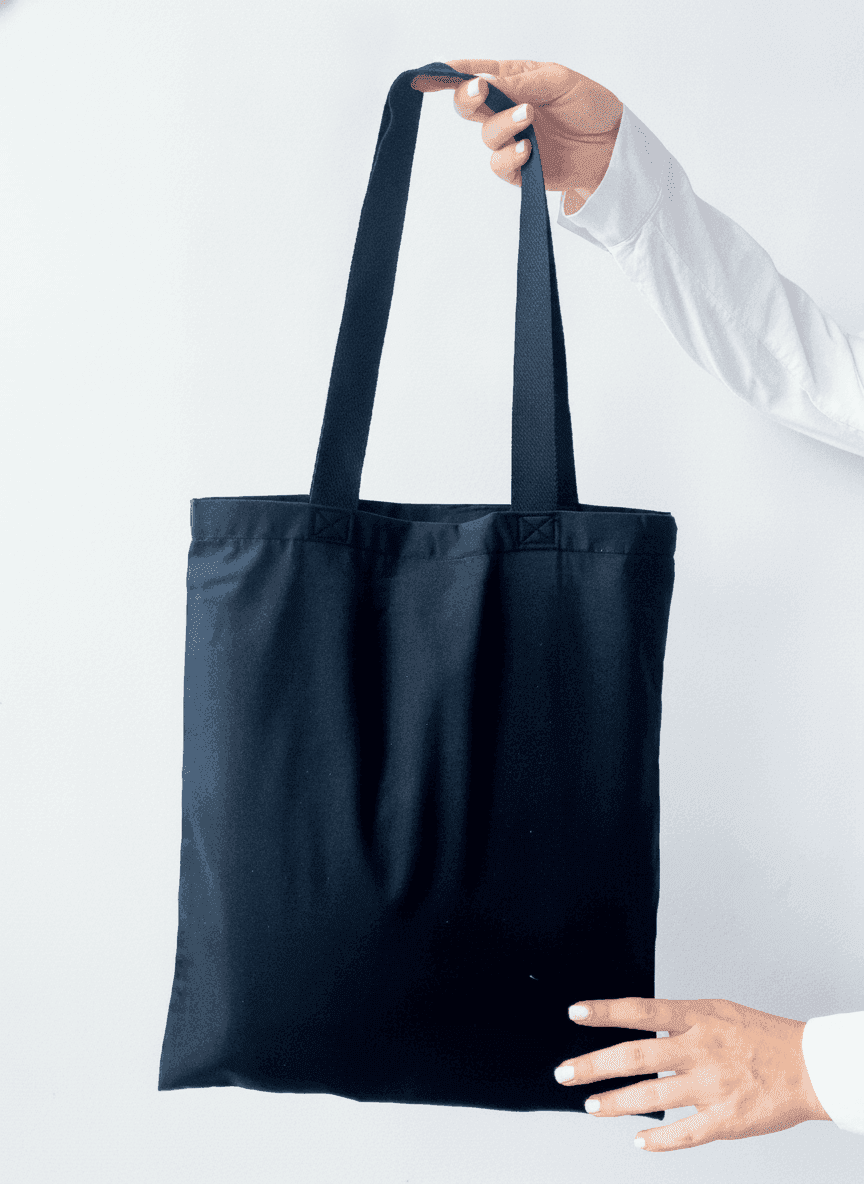 Black Printed Cotton Calico Tote Bag