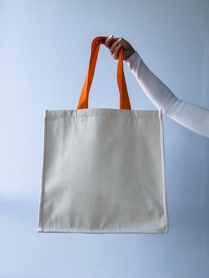 Екошопер із саржі з яскравими помаранчевими ручками та металевим кільцем — щільна бавовняна сумка Lavasta для покупок і щоденного використання без друку, розмір: 38см х 40смх 12см