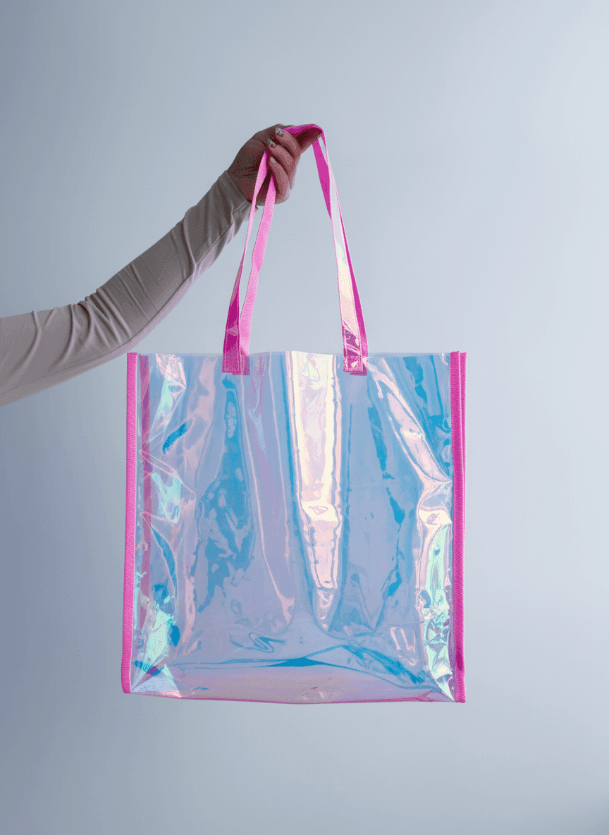 Рожевий шопер із ПВХ і силікону, довгі ручки для покупок
