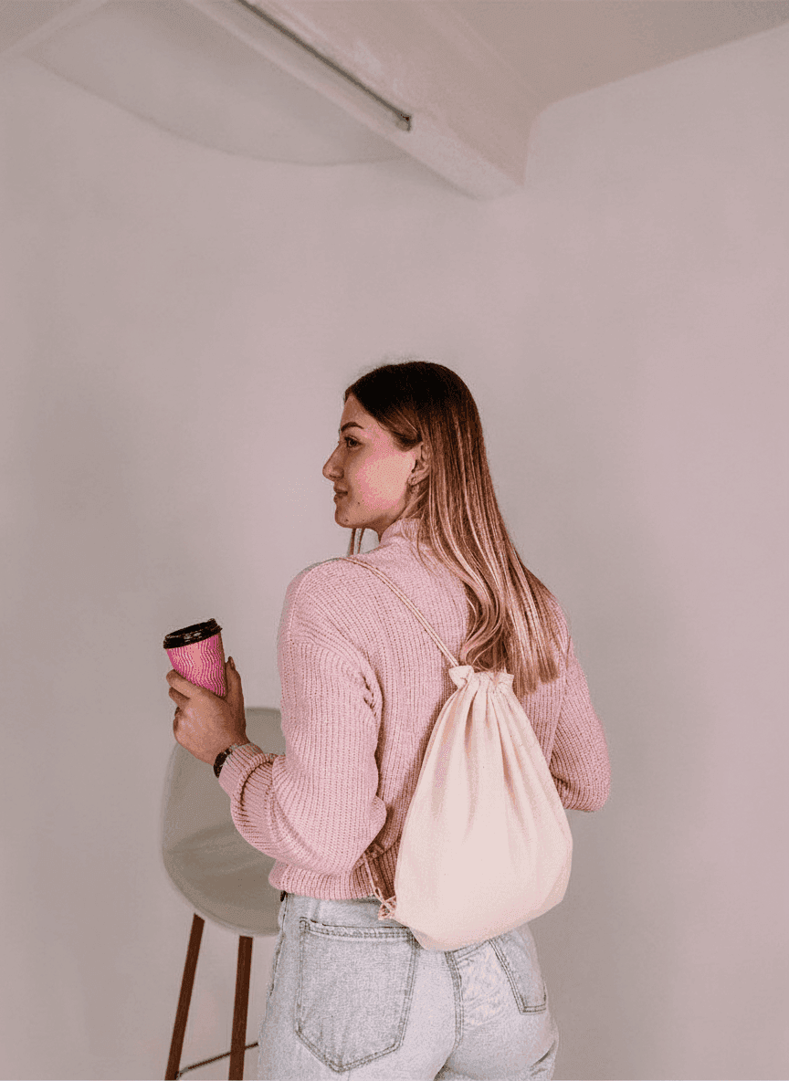 Light Beige Panama Fabric Backpack