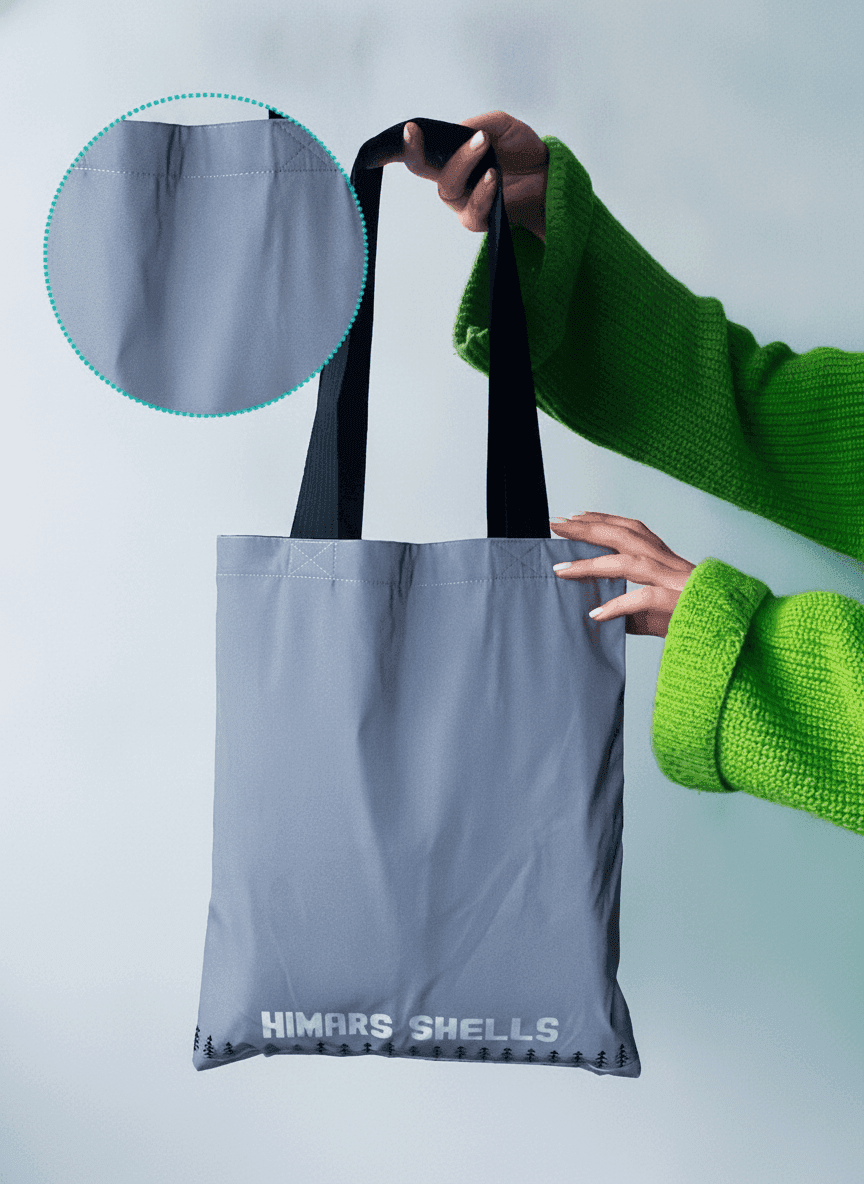 Reflective Raincoat Fabric Tote Bag with Black Handles