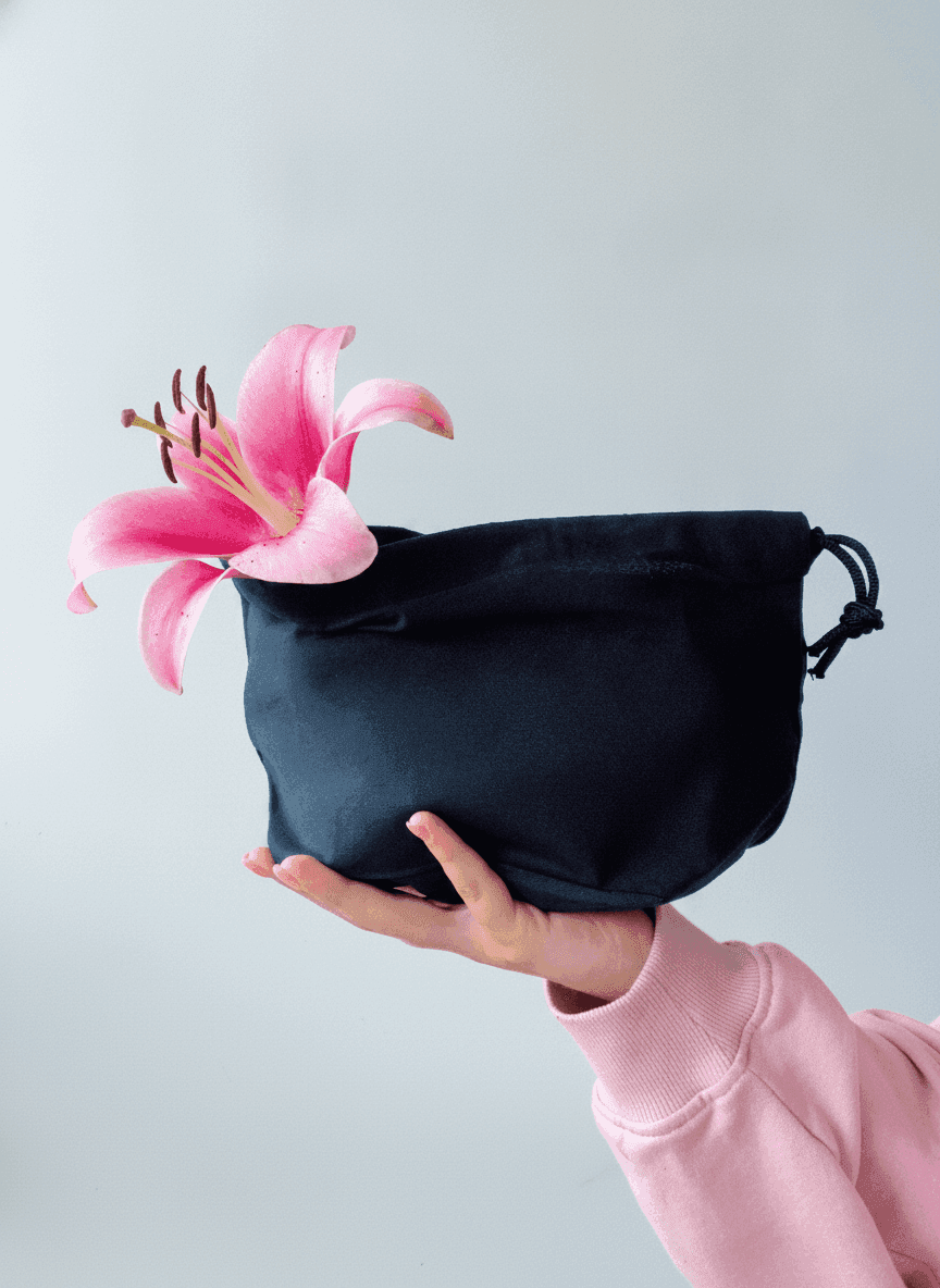 Wide Black Calico Pouch