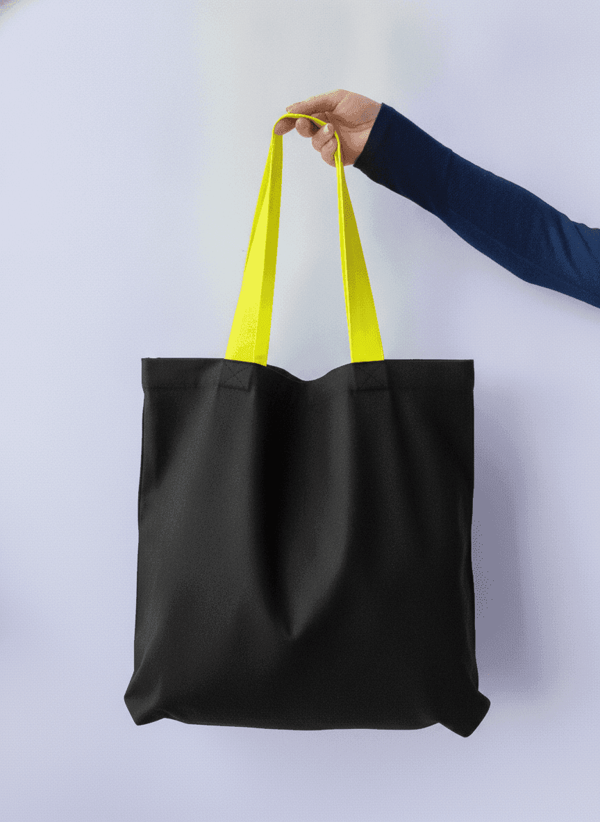 Roomy Cotton Tote Bag with Yellow Handles