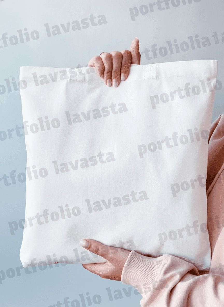 Heavy Cotton White Tote Bag with Beige Handles