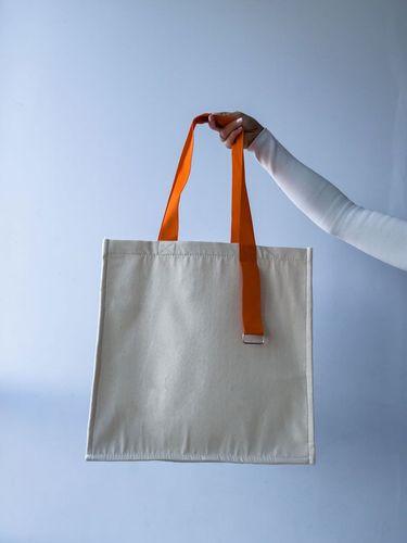 Екошопер із саржі з яскравими помаранчевими ручками та металевим кільцем — щільна бавовняна сумка Lavasta для покупок і щоденного використання без друку, розмір: 38см х 40смх 12см