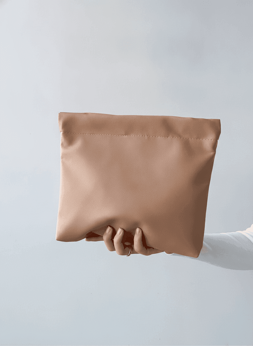 Beige Vegan Leather Makeup Bag with Magnetic Closure