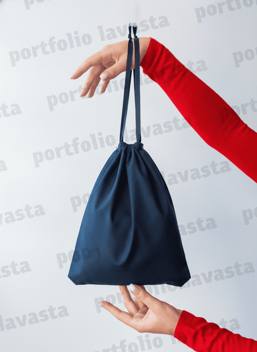Black Thin Cotton Double Drawstring Pouch