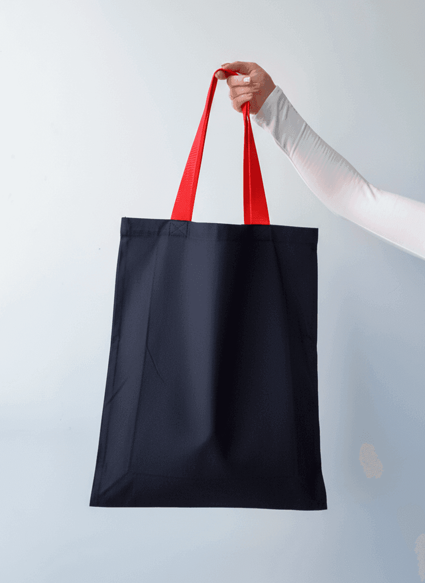 Шопер із саржі (щільна бавовна) з правим напуском та червоними стрічковими ручками — стильний міцний еко-тоут для покупок та щоденного використання без друку розмір: 40см х 50см х 12см