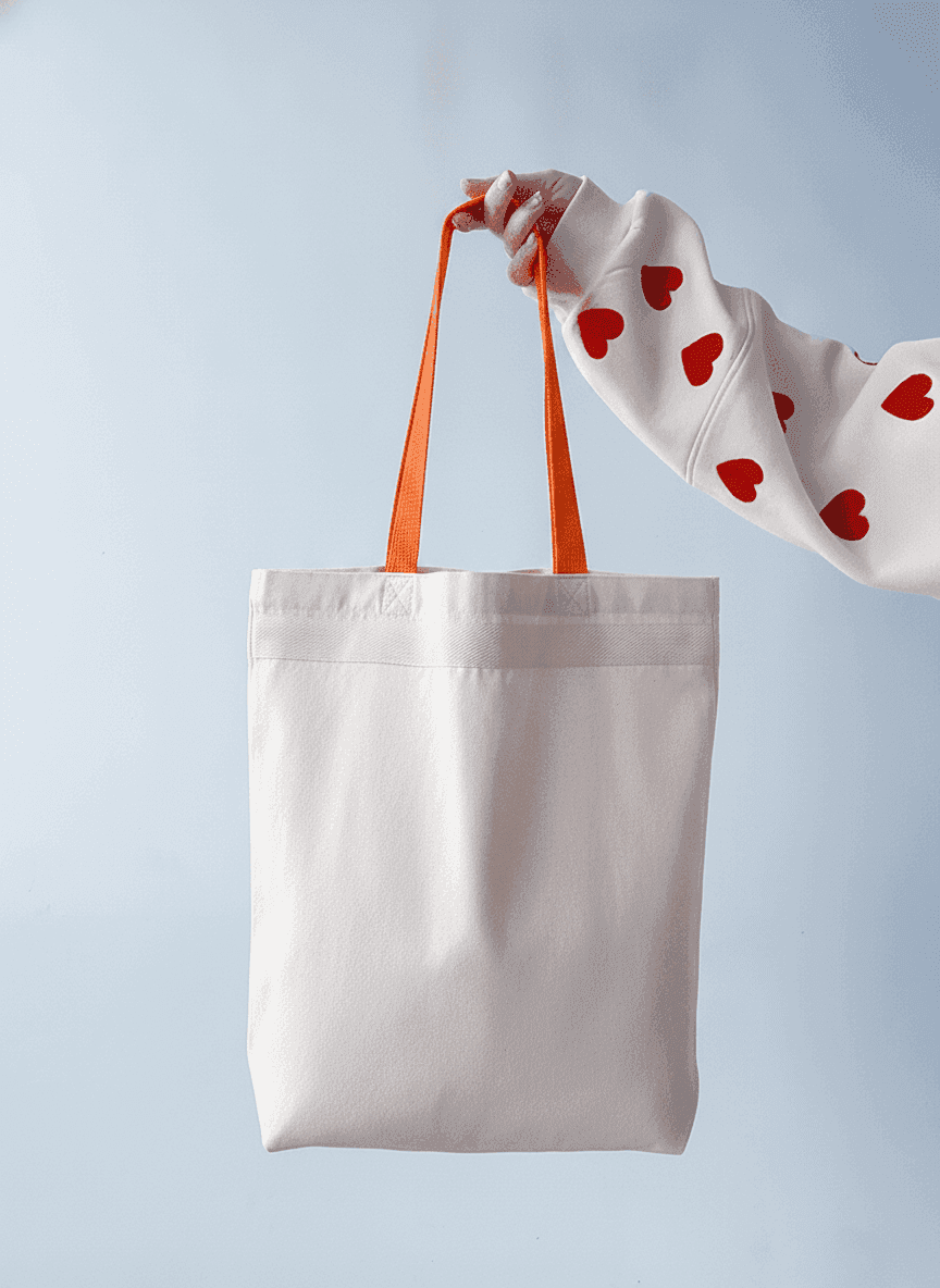Light Beige Tote Bag with Ribbon Trim