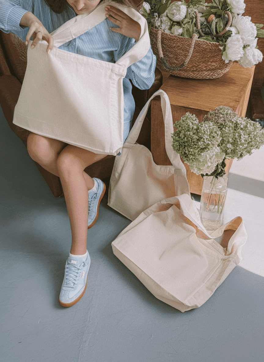 Large twill tote bag with wide shoulder strap