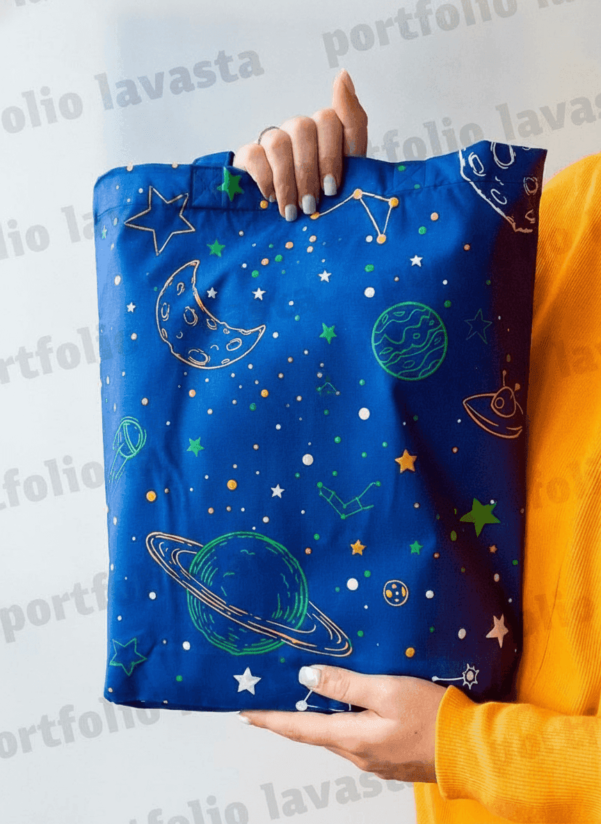Blue Lightweight Cotton Tote Bag with Bottom