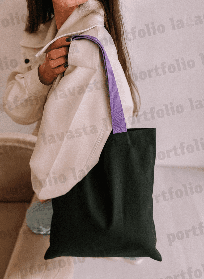 Sturdy Cotton Tote with Purple Sewn Handles