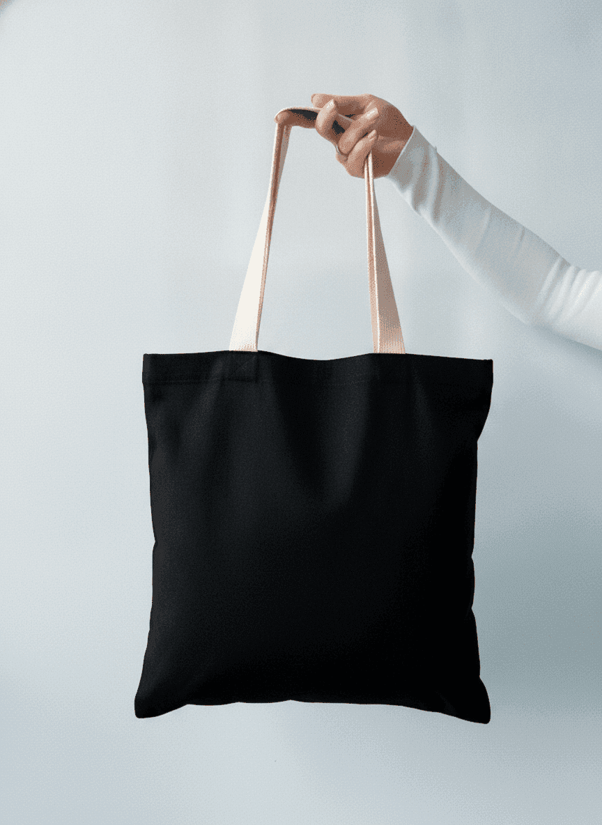 Black Heavy Cotton Tote Bag with Sewn Handles
