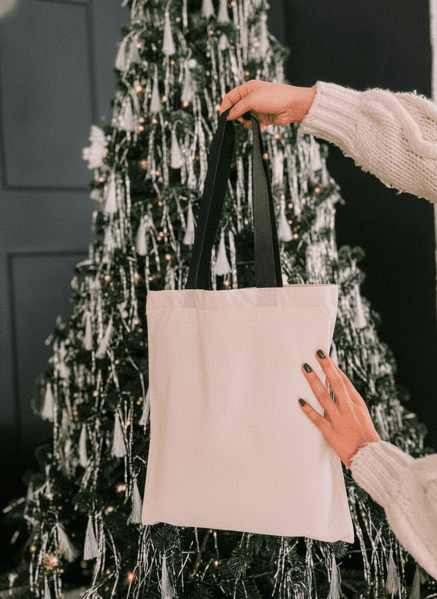 Black Deer Print Cotton Tote Bag