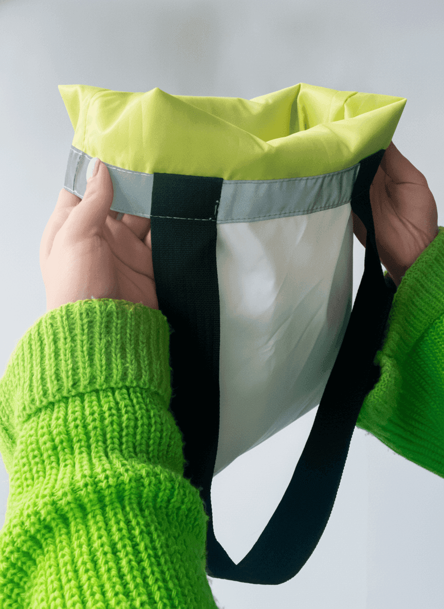 Reflective Raincoat Fabric Tote Bag with Black Handles