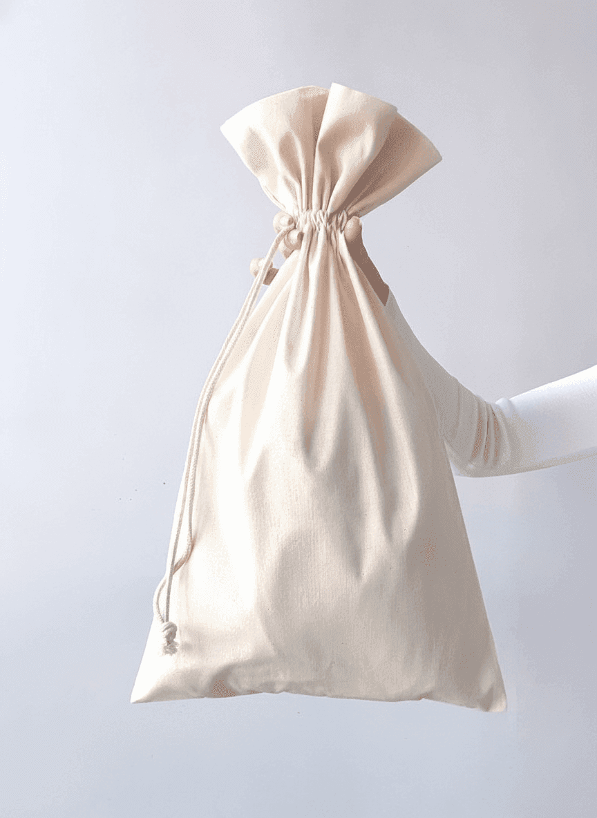 Natural Drawstring Pouch with Ruffle