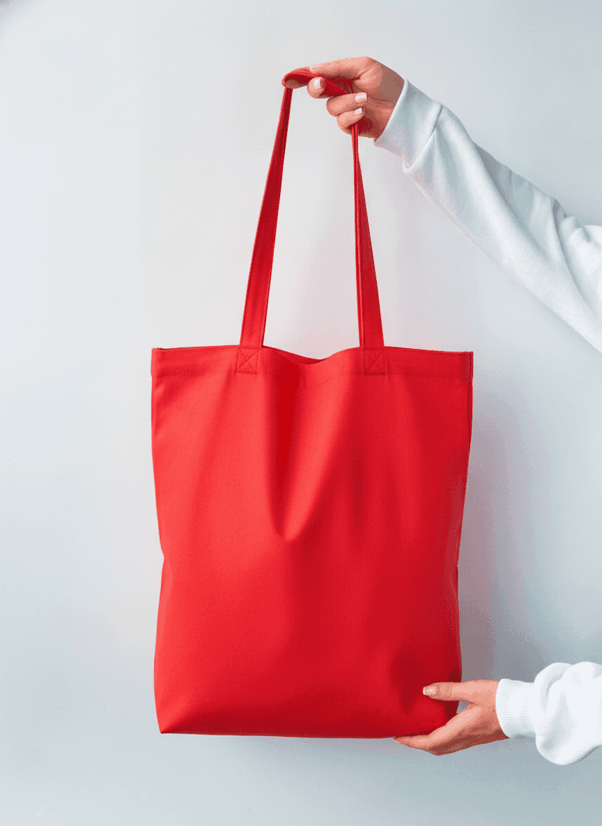 Long Red Twill Tote Bag