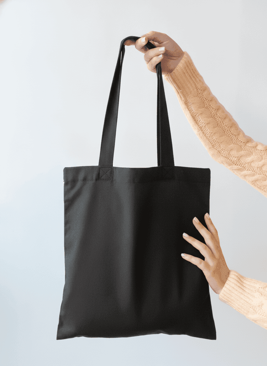 Lightweight Black Cotton Tote Bag