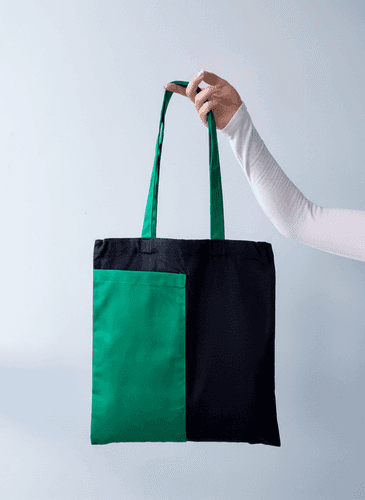 Шопер із щільної бавовняної саржі з зеленими ручками