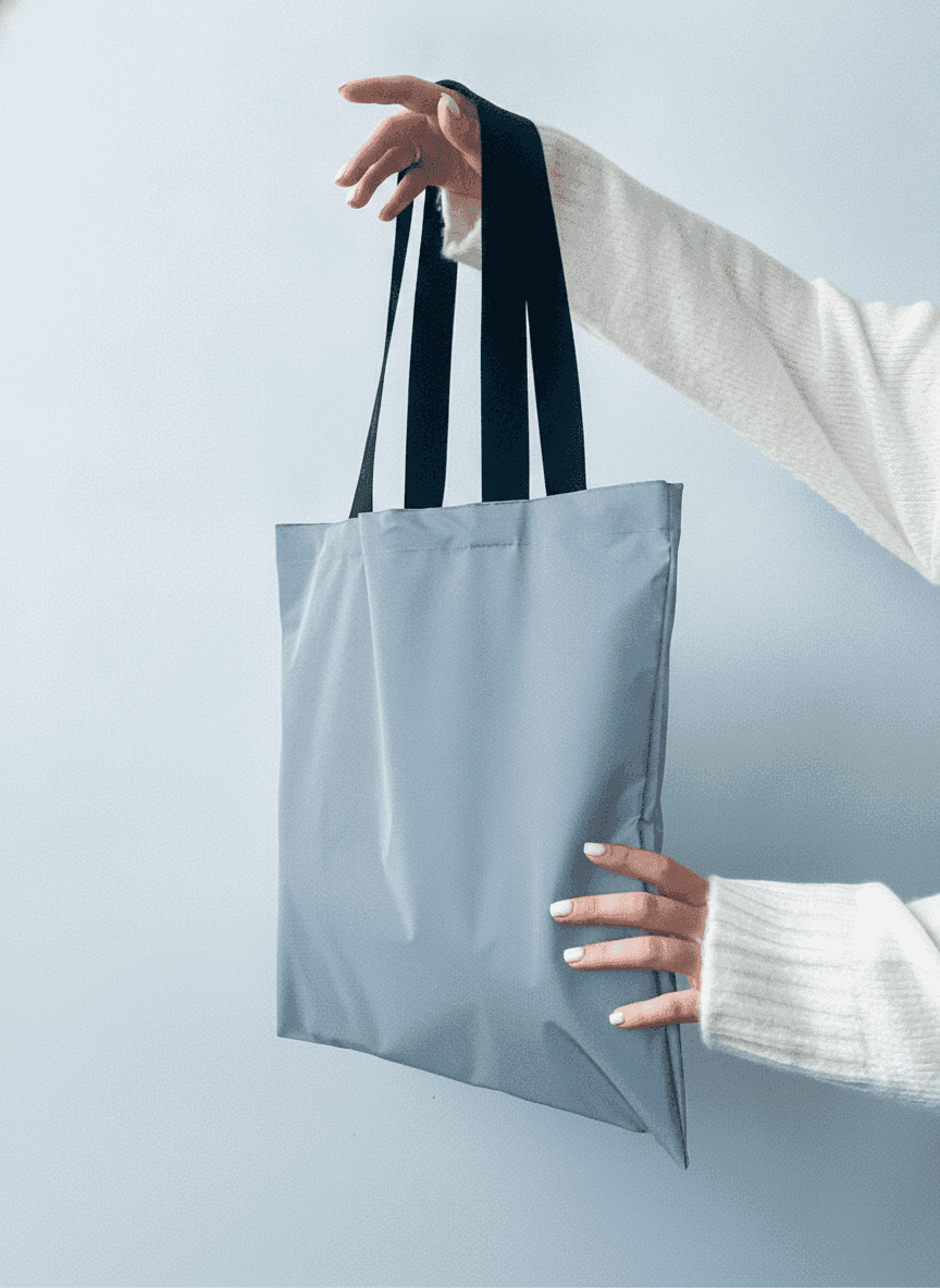 Reflective tote bag with black handles