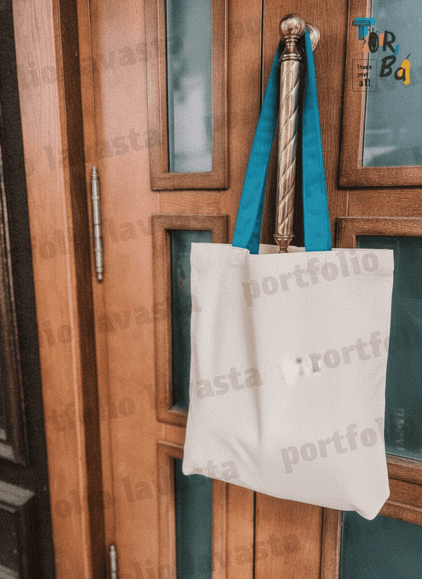 Midweight tote bag with turquoise handles