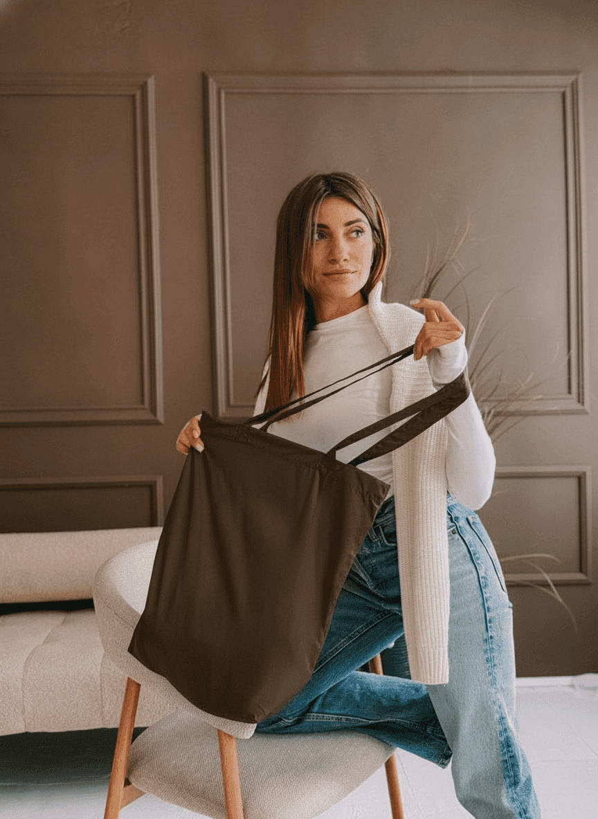 Vertical Water-Repellent Raincoat Fabric Tote Bag