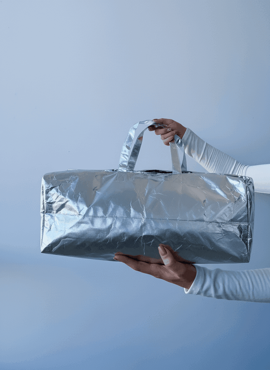 Шопер алюбонд сріблястий з наплічними ручками для бренду