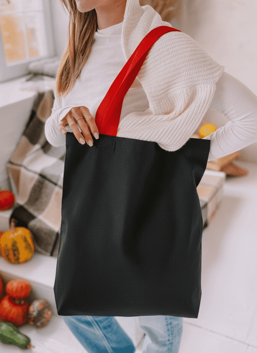 Heavy Cotton Twill Tote with Red Handles
