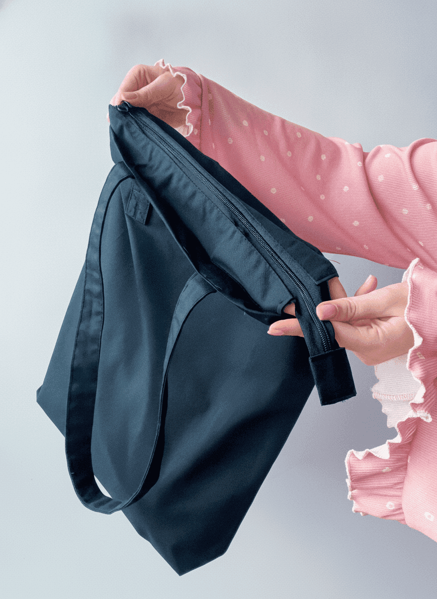 Black Twill Eco Tote Bag with Velcro Pocket
