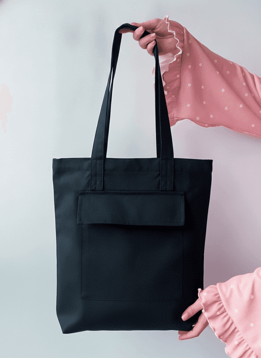 Black Twill Eco Tote Bag with Velcro Pocket