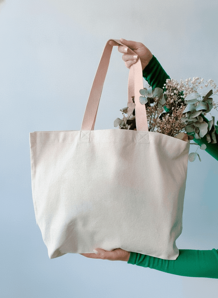 Wide Natural Calico Beach Tote with Base