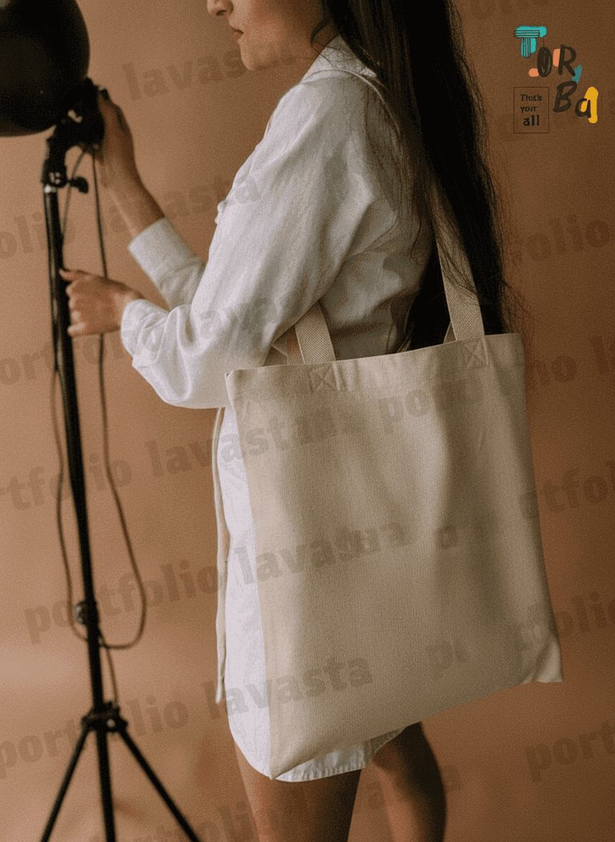 Eco tote bag with ribbon handles