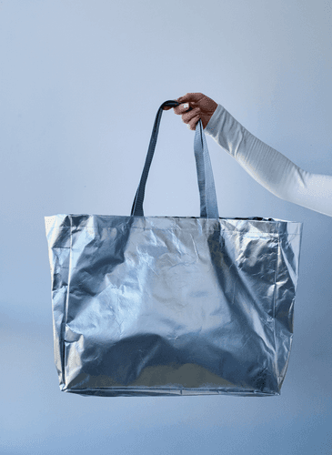 Шопер алюбонд сріблястий з наплічними ручками для бренду