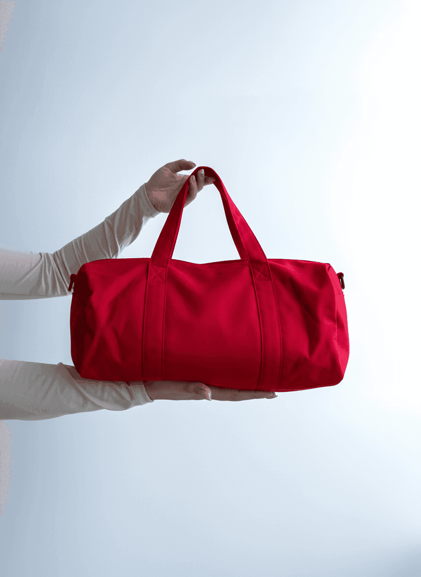 Шоппер из хлопковой саржи с красными наплечными ручками