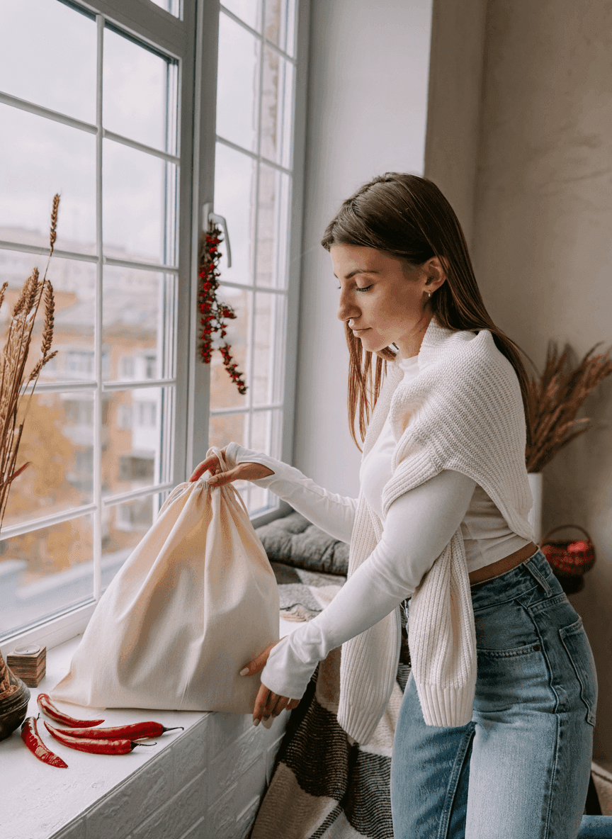 Квадратный мешок на шнурке из бязи для покупок