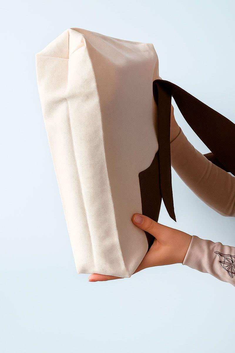 Эко шоппер из двунитки с тёмно-коричневой удлинённой лентой — хлопковая сумка Lavasta для покупок и повседневного использования без печати Размер: 38см х 42смх 7см