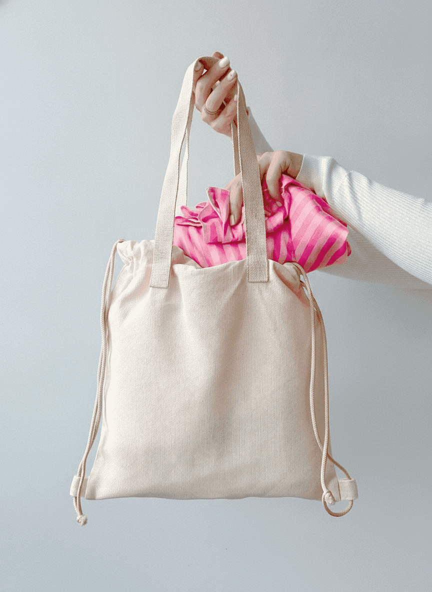 Light Beige Panama Fabric Backpack