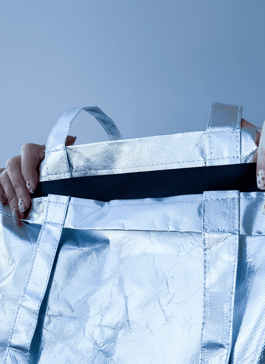 Шопер алюбонд сріблястий з наплічними ручками для бренду