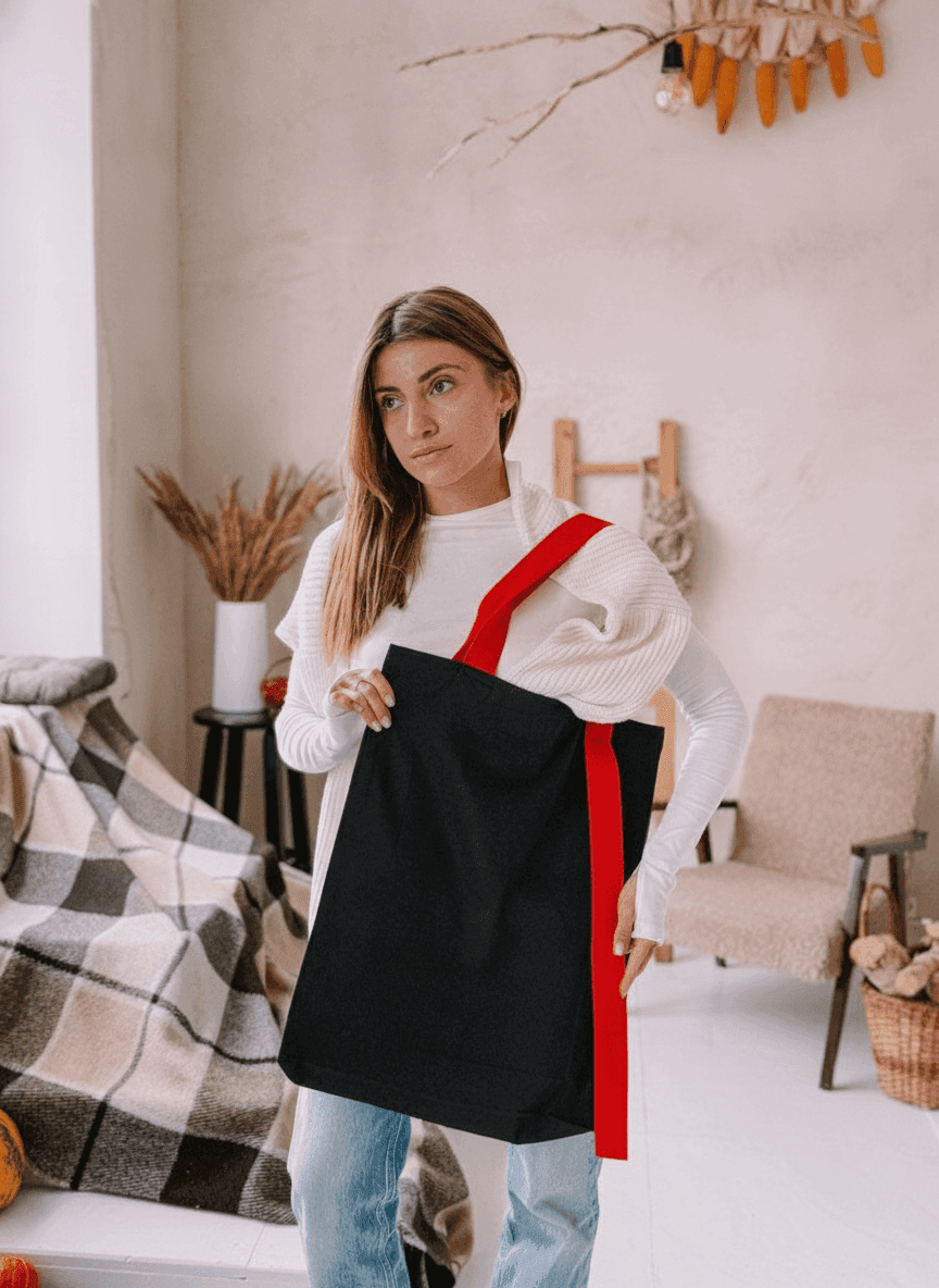 Heavy Cotton Twill Tote with Red Handles
