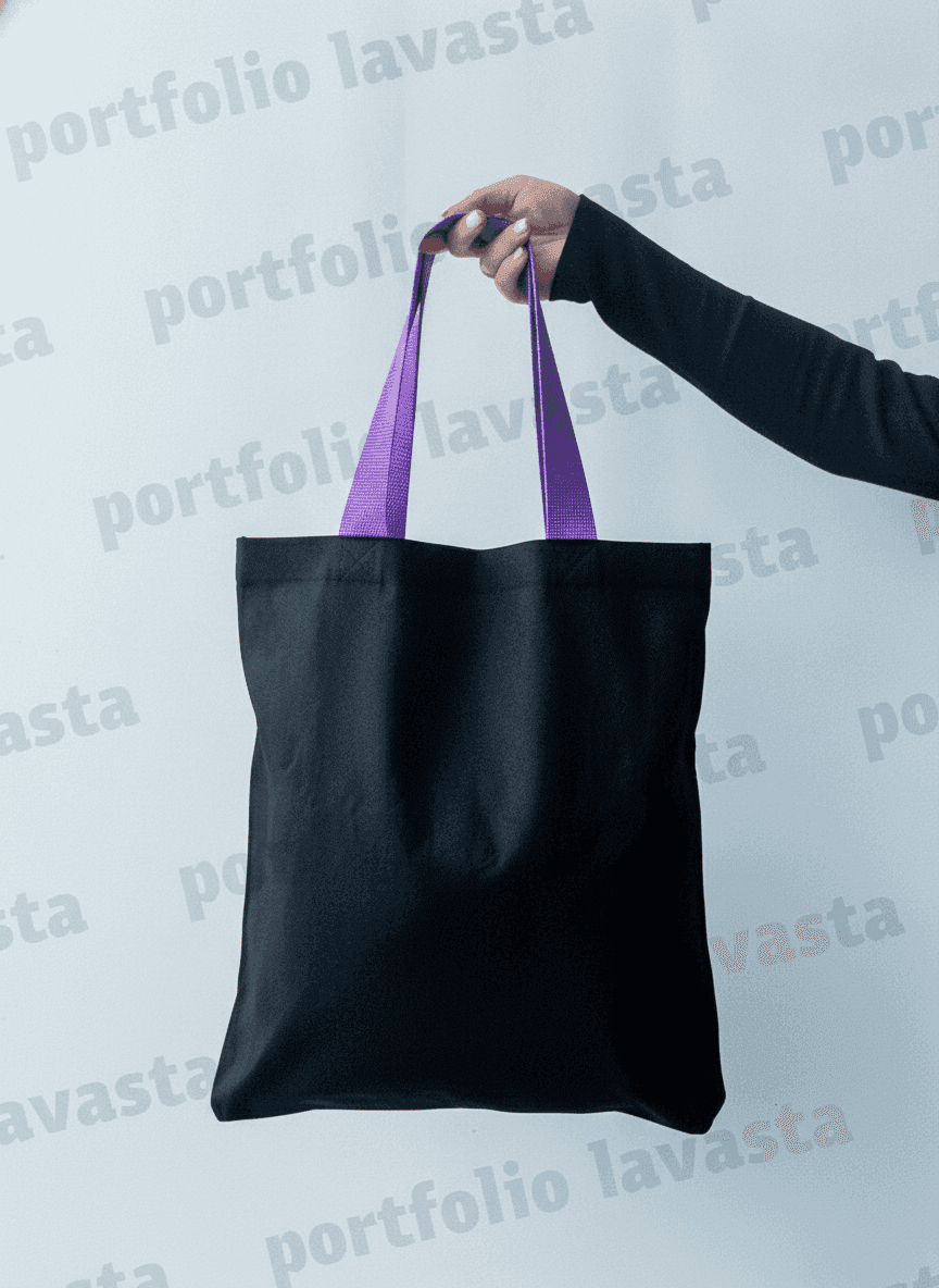 Sturdy Cotton Tote with Purple Sewn Handles