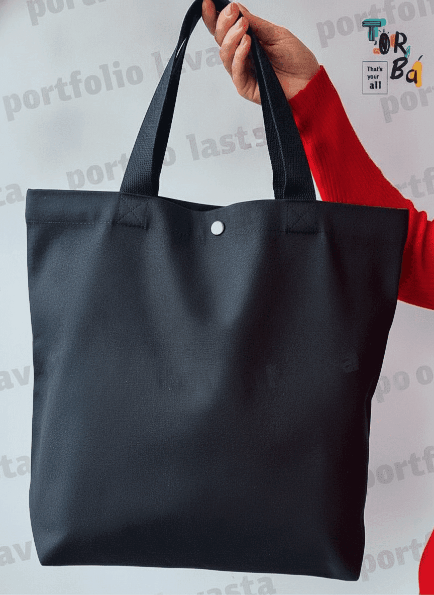 Black Heavy-Duty Cotton Flat-Bottom Tote Bag