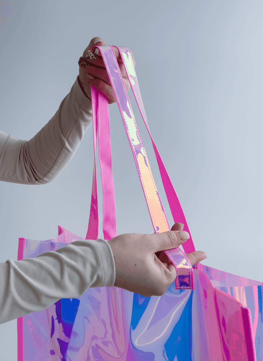 Рожевий шопер із ПВХ і силікону, довгі ручки для покупок