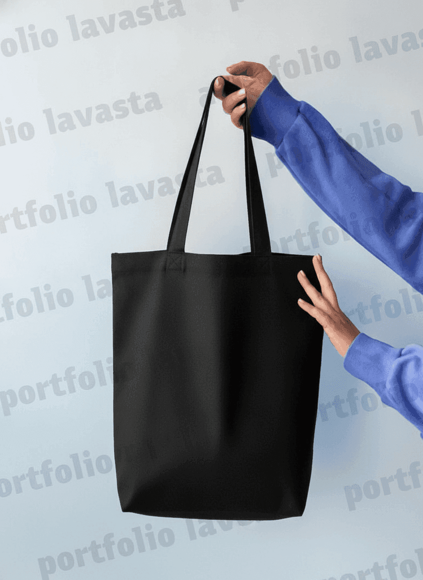 Heavy Cotton Tote with Blue Pocket & Bottom