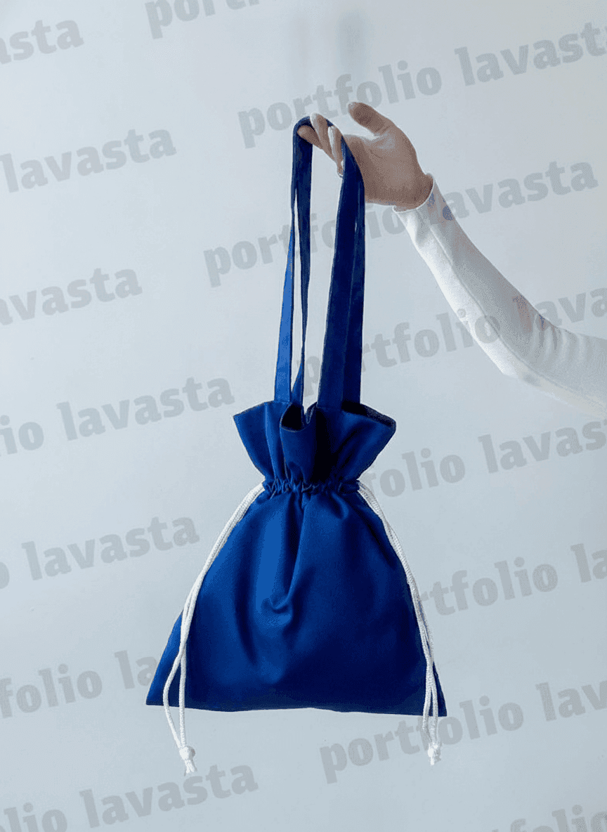 Blue Heavy Twill Drawstring Tote with Long Handles